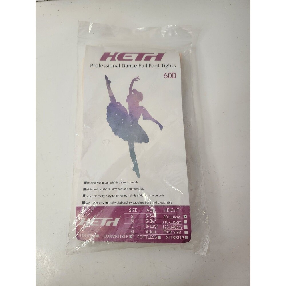 New Heth Professional Dance Full Foot Tights 60D 3-5 Year Lot of 2 pack Pink